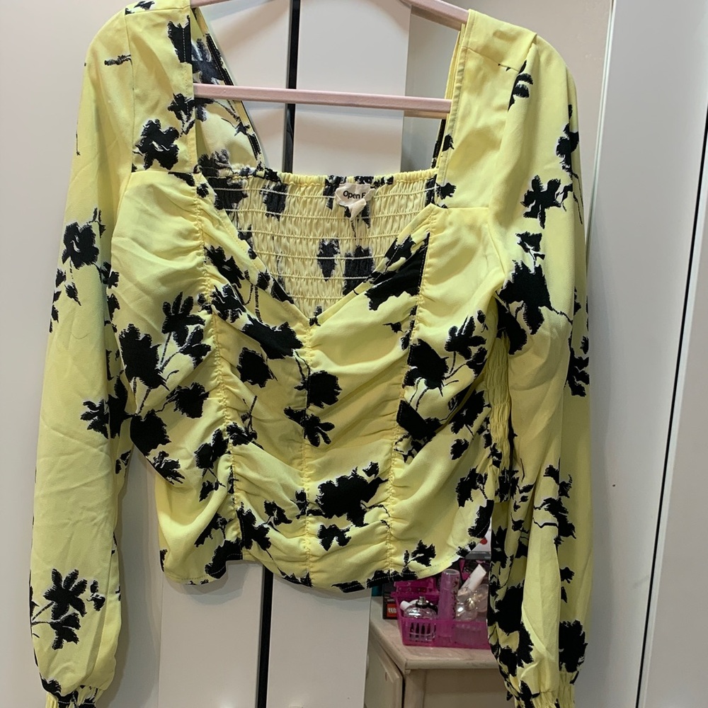Elegant Yellow and Black Floral Blouse